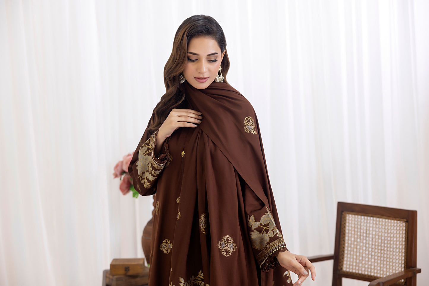 Dark Brown | Regalia 3pc Unstitched Jacquard Viscose