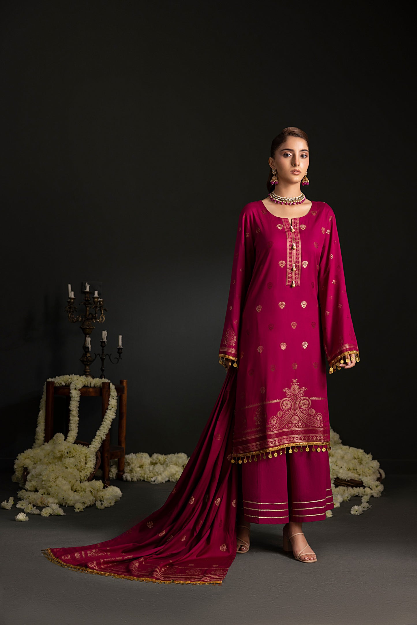 Shocking Pink | Regalia 3pc Unstitched Jacquard Viscose
