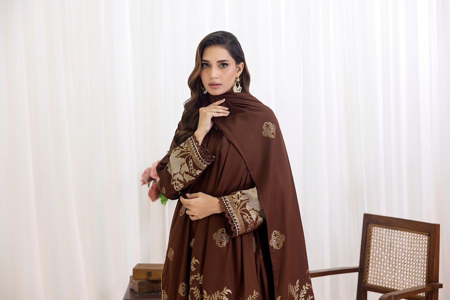 Dark Brown | Regalia 3pc Unstitched Jacquard Viscose