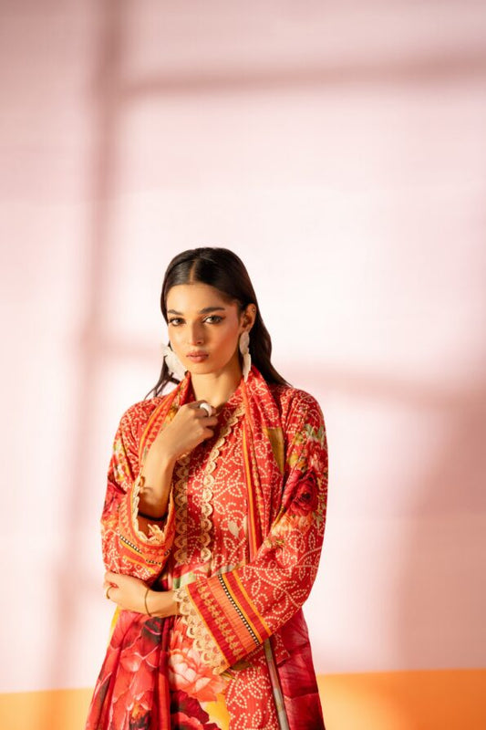 Salina 3pc Unstitched Mid Summer Cotton | Red