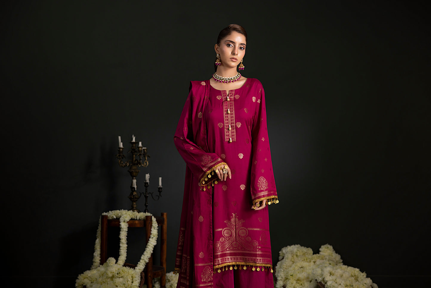 Shocking Pink | Regalia 3pc Unstitched Jacquard Viscose