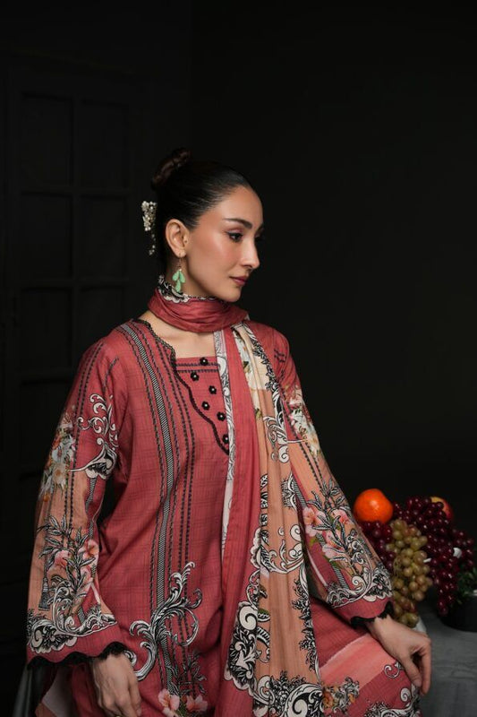 Salina 3pc Unstitched Linen | Dark Tea Pink