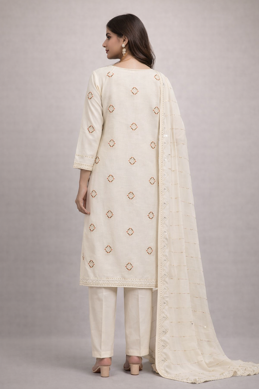 Off White | Luxury Chiffon Embroidered