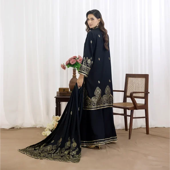 Black | Regalia 3pc Unstitched Jacquard Viscose