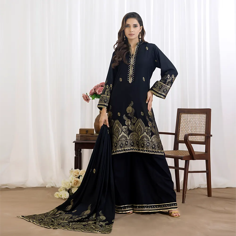 Black | Regalia 3pc Unstitched Jacquard Viscose