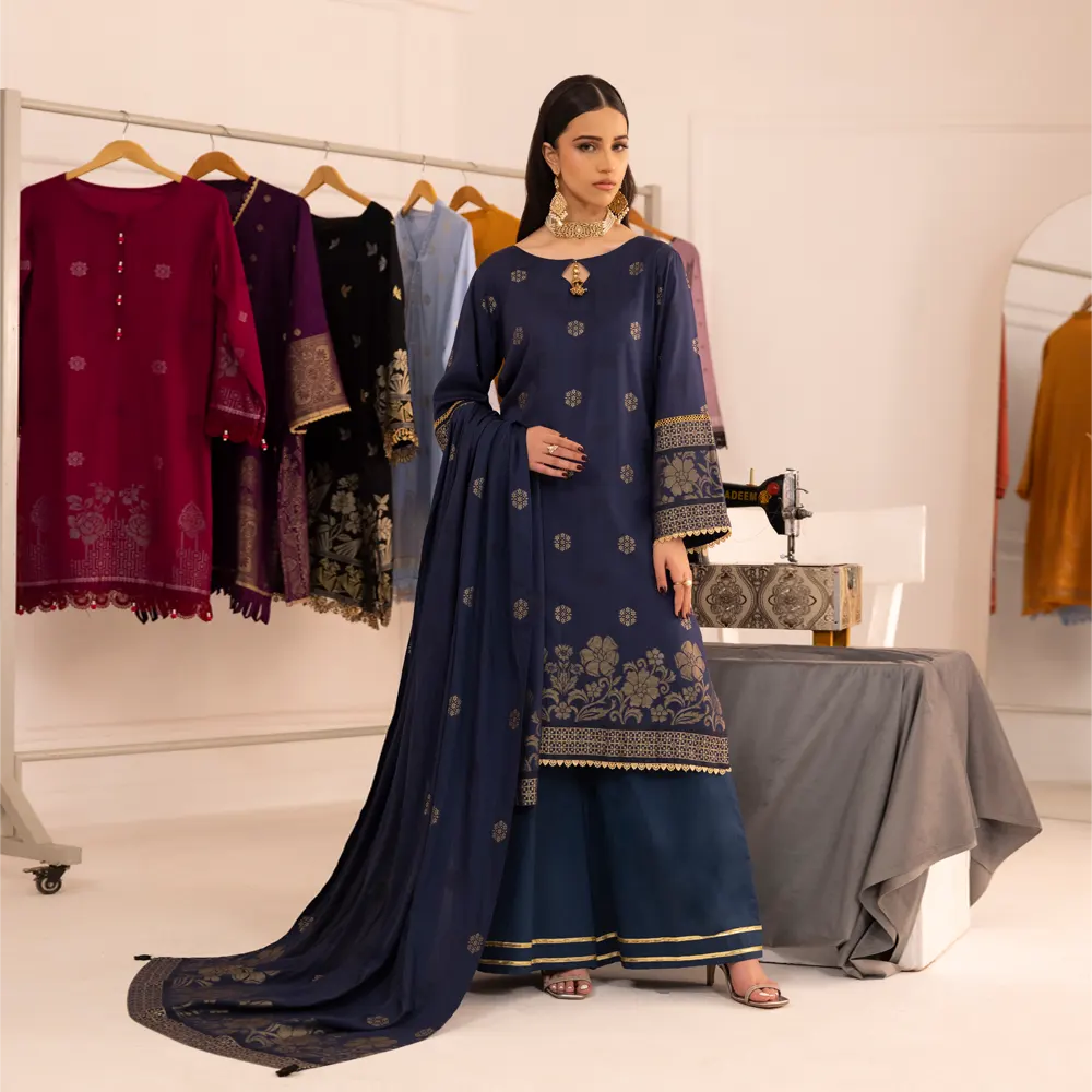 Dark Blue | Regalia 3pc Unstitched Jacquard Viscose