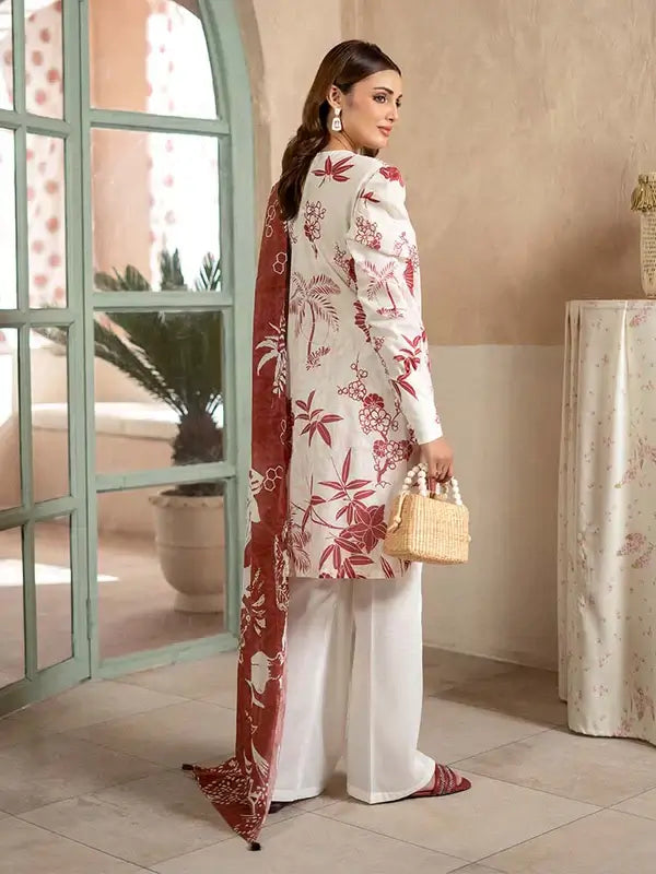 Pearl And Petals by Binaas 3pc Unstitched Bana Dora Lawn Collection – Ash White/Brown