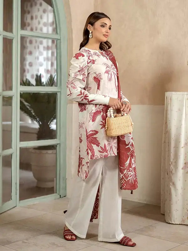 Pearl And Petals by Binaas 3pc Unstitched Bana Dora Lawn Collection – Ash White/Brown
