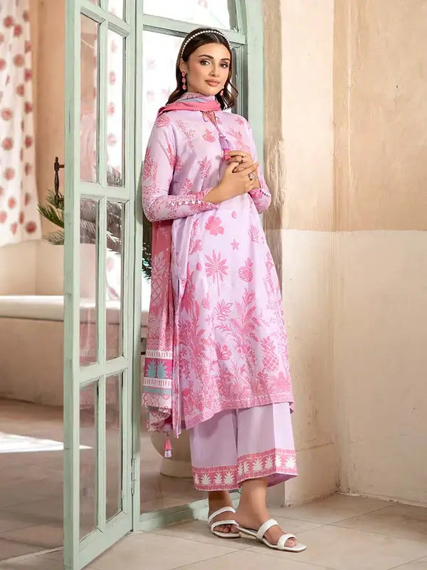 Pearl And Petals by Binaas 3pc Unstitched Bana Dora Lawn Collection – Deep Rose Pink