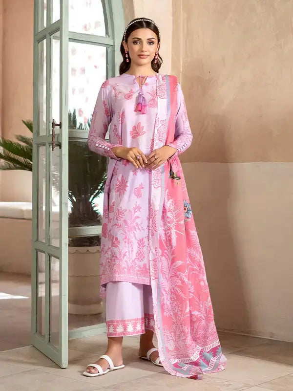 Pearl And Petals by Binaas 3pc Unstitched Bana Dora Lawn Collection – Deep Rose Pink