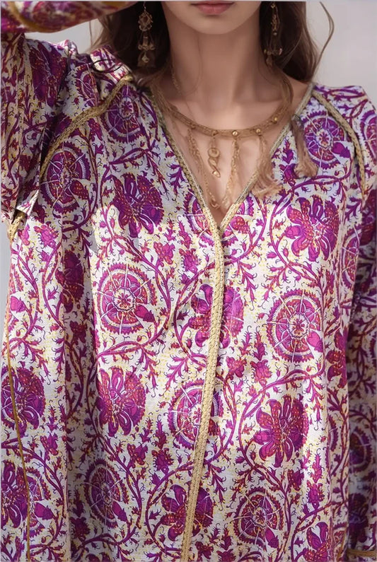 Mizaj 1pc Unstitched Khaddar Shirt | Magenta