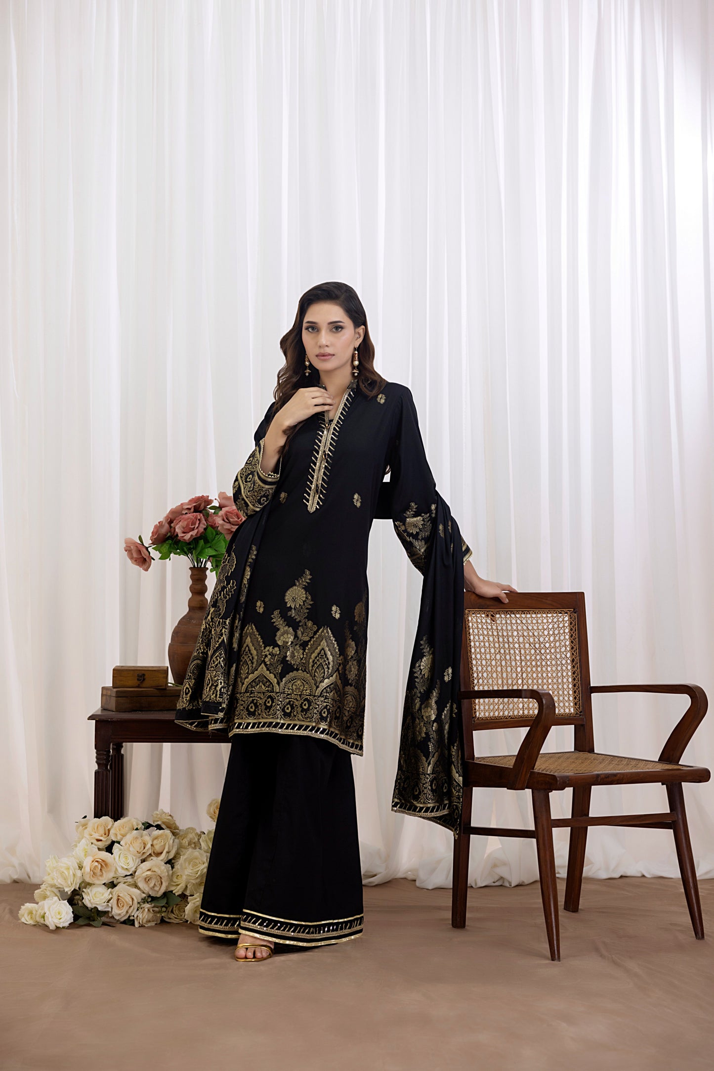 Black | Regalia 3pc Unstitched Jacquard Viscose