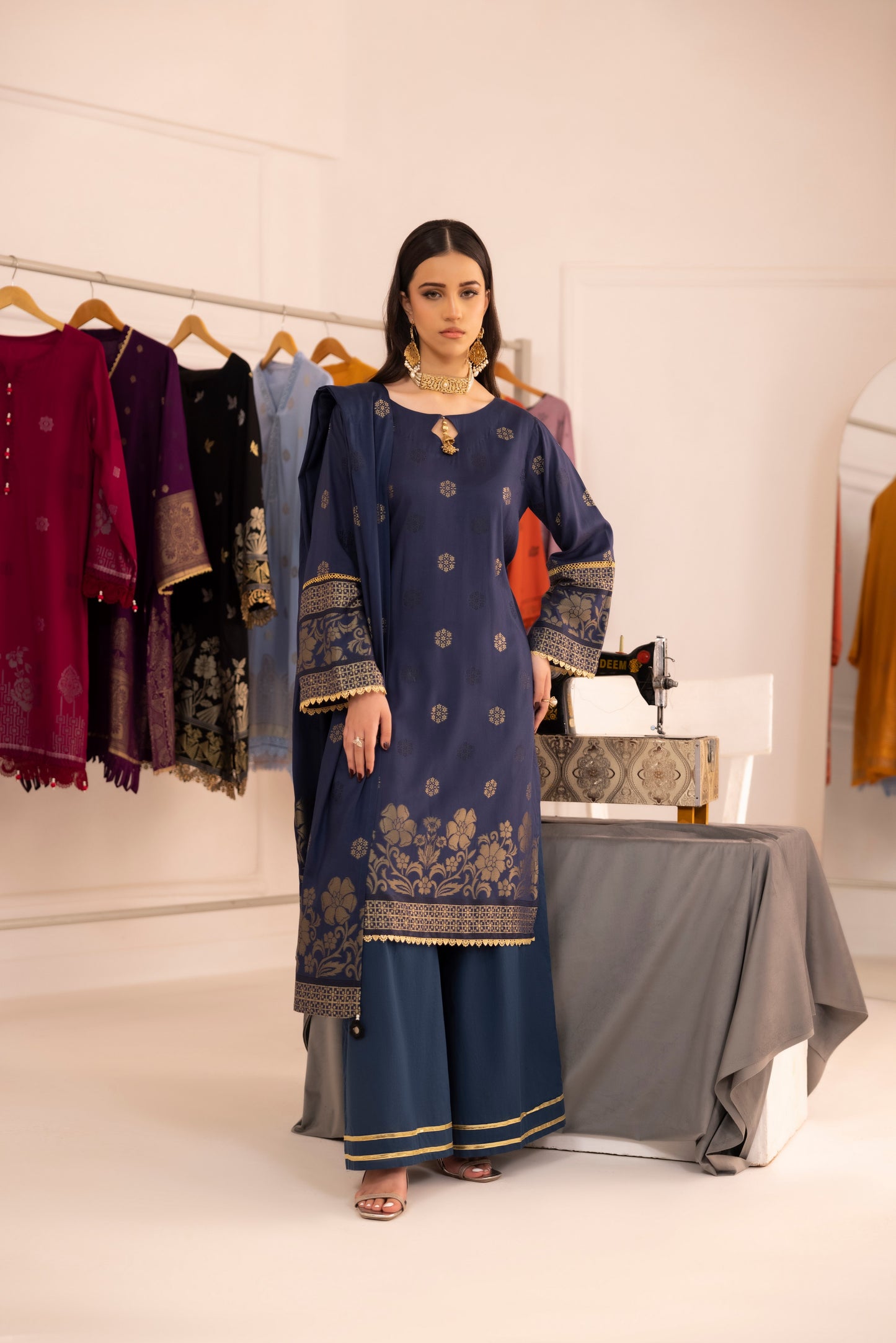 Dark Blue | Regalia 3pc Unstitched Jacquard Viscose