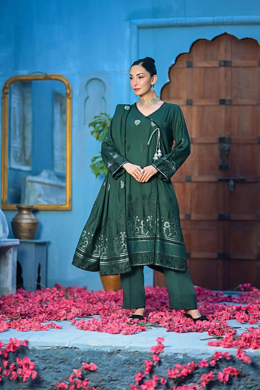 Bottle Green | Regalia 3pc Unstitched Jacquard Viscose