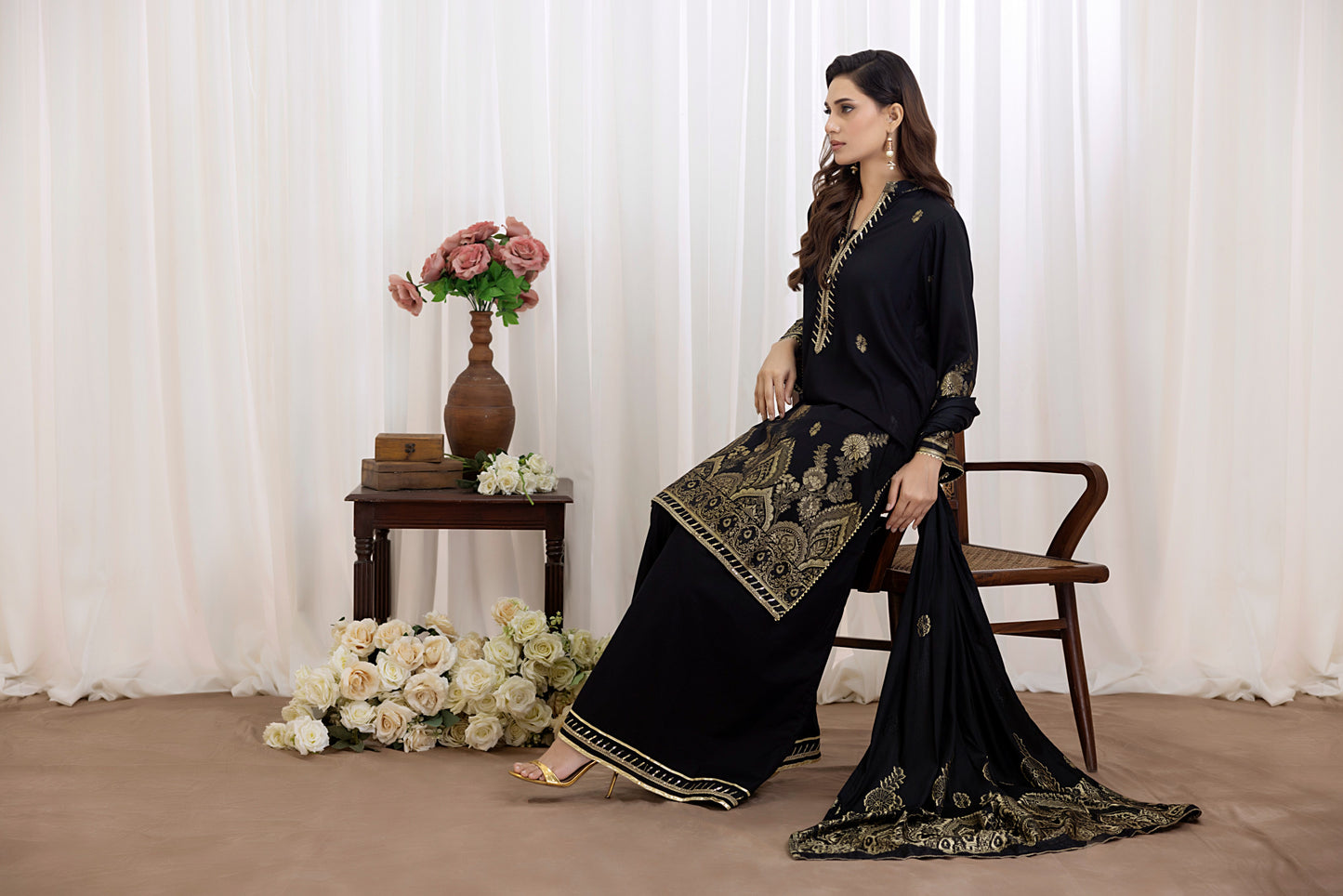 Black | Regalia 3pc Unstitched Jacquard Viscose