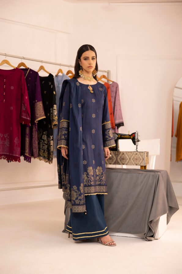 Dark Blue | Regalia 3pc Unstitched Jacquard Viscose