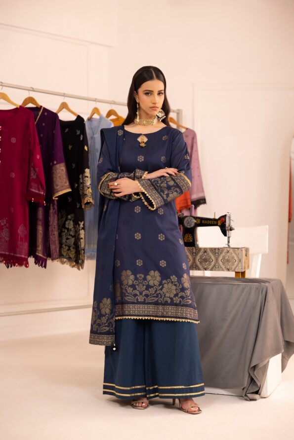 Dark Blue | Regalia 3pc Unstitched Jacquard Viscose