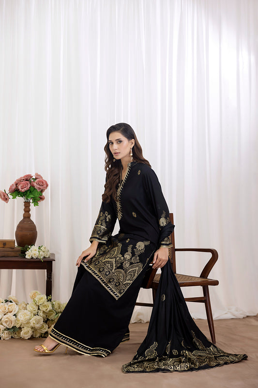 Black | Regalia 3pc Unstitched Jacquard Viscose