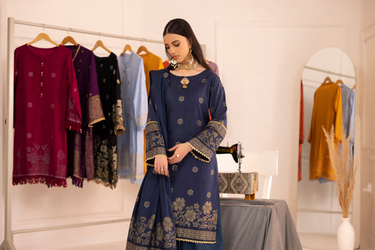 Dark Blue | Regalia 3pc Unstitched Jacquard Viscose