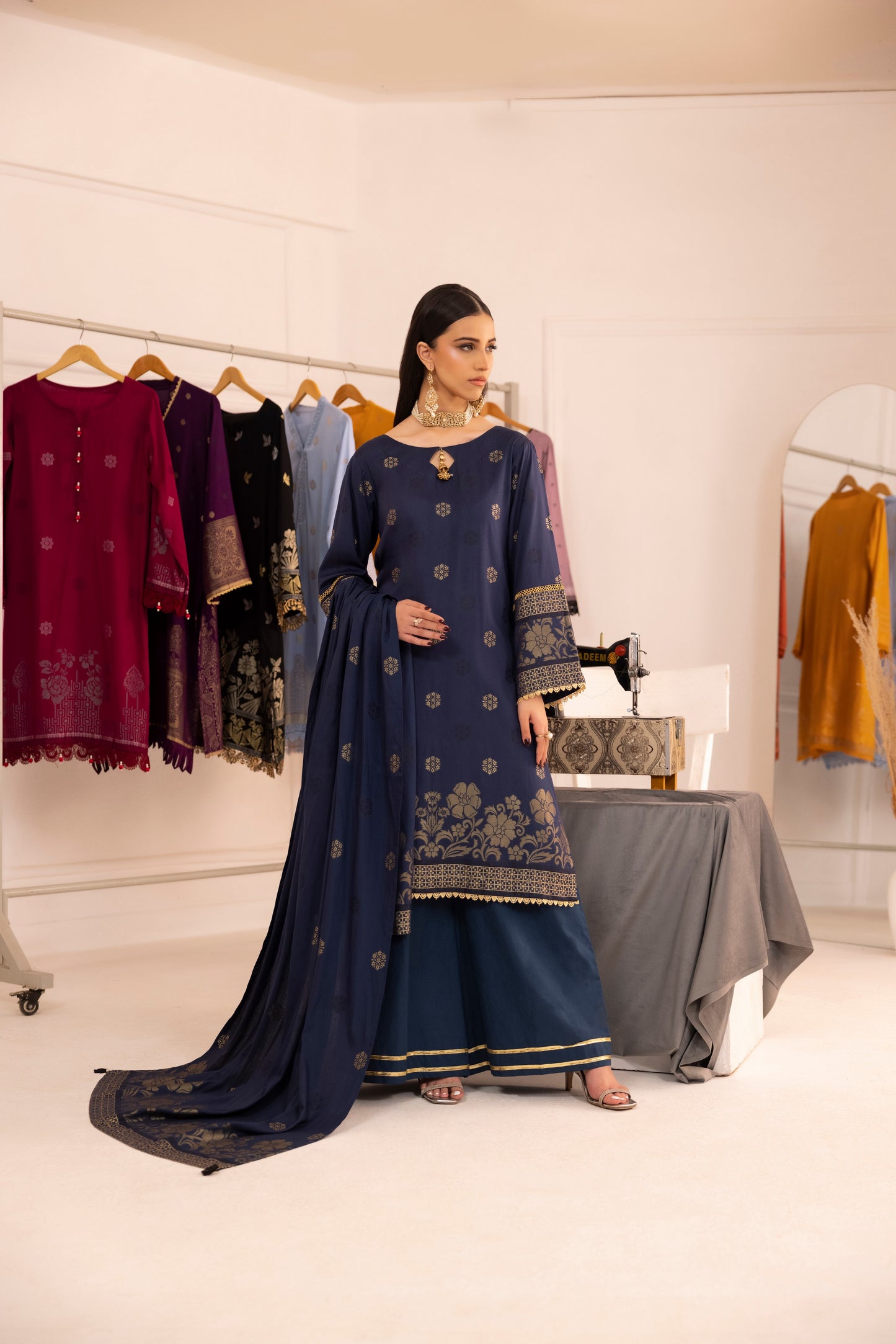 Dark Blue | Regalia 3pc Unstitched Jacquard Viscose