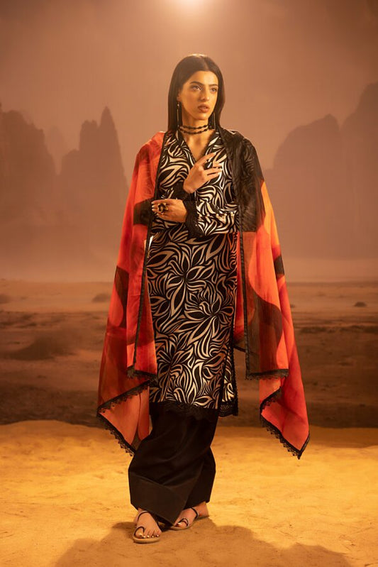 Salina 3pc Unstitched Mid Summer Cotton | Black