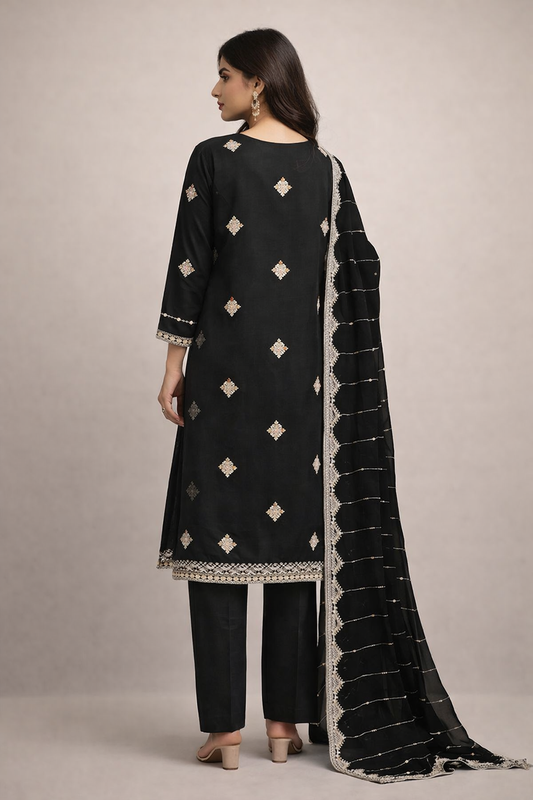 Bottle Green | Luxury Chiffon Embroidered