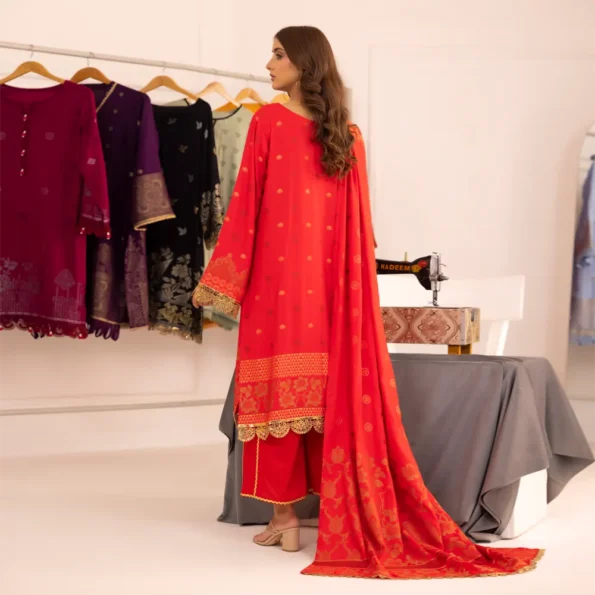 Red | Regalia 3pc Unstitched Jacquard Viscose