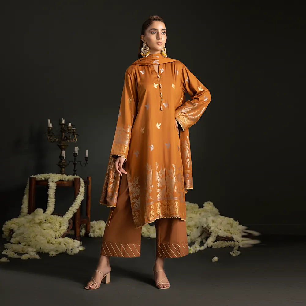 Brown | Regalia 3pc Unstitched Jacquard Viscose