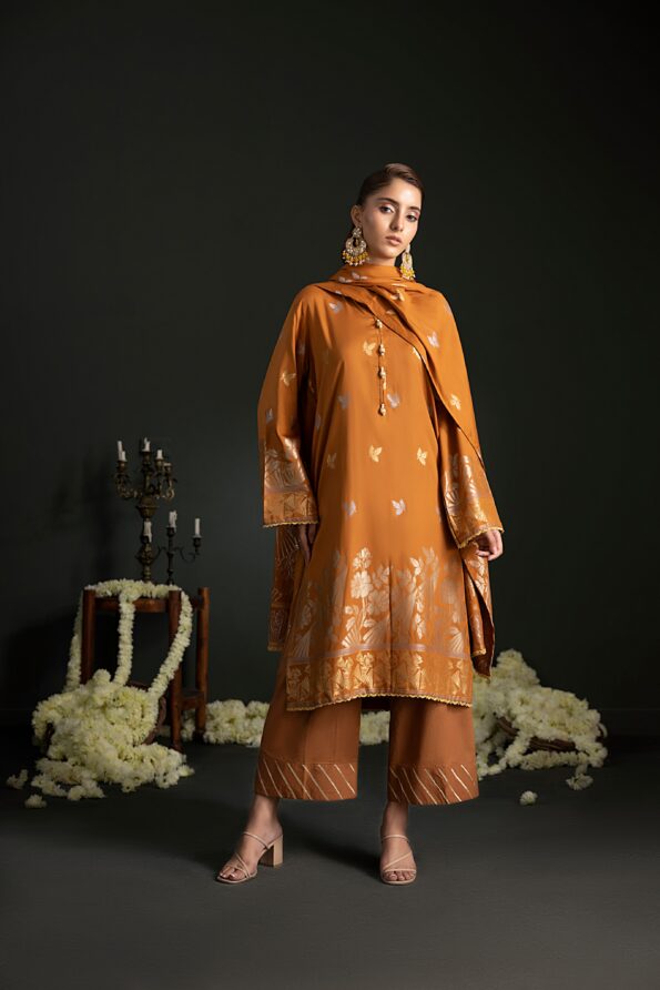 Brown | Regalia 3pc Unstitched Jacquard Viscose