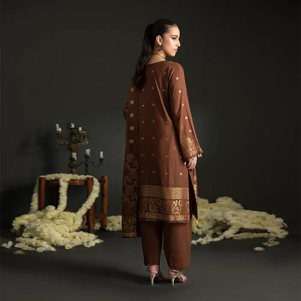 Dark Brown | Regalia 3pc Unstitched Jacquard Viscose