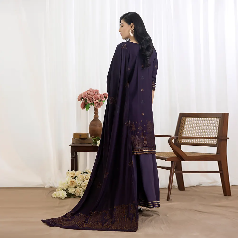 Dark Purple| Regalia 3pc Unstitched Jacquard Viscose