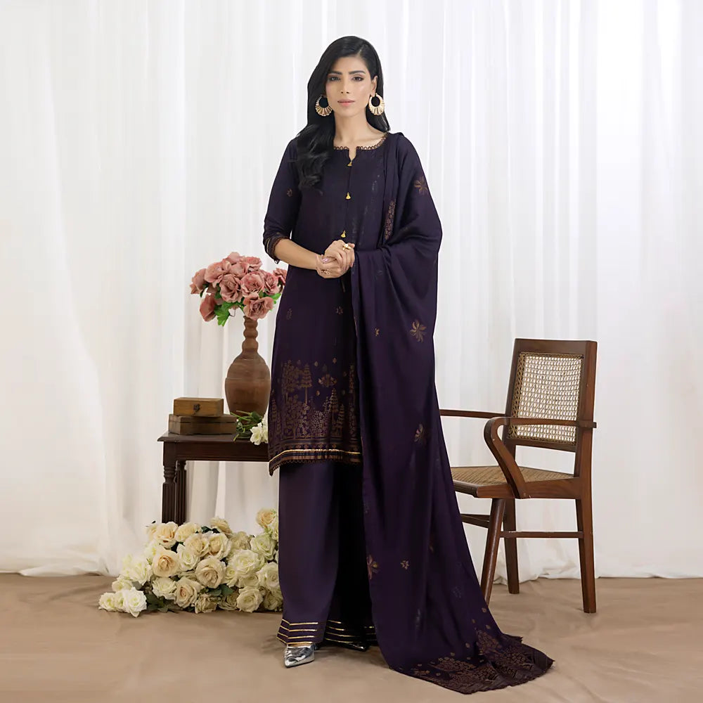 Dark Purple| Regalia 3pc Unstitched Jacquard Viscose