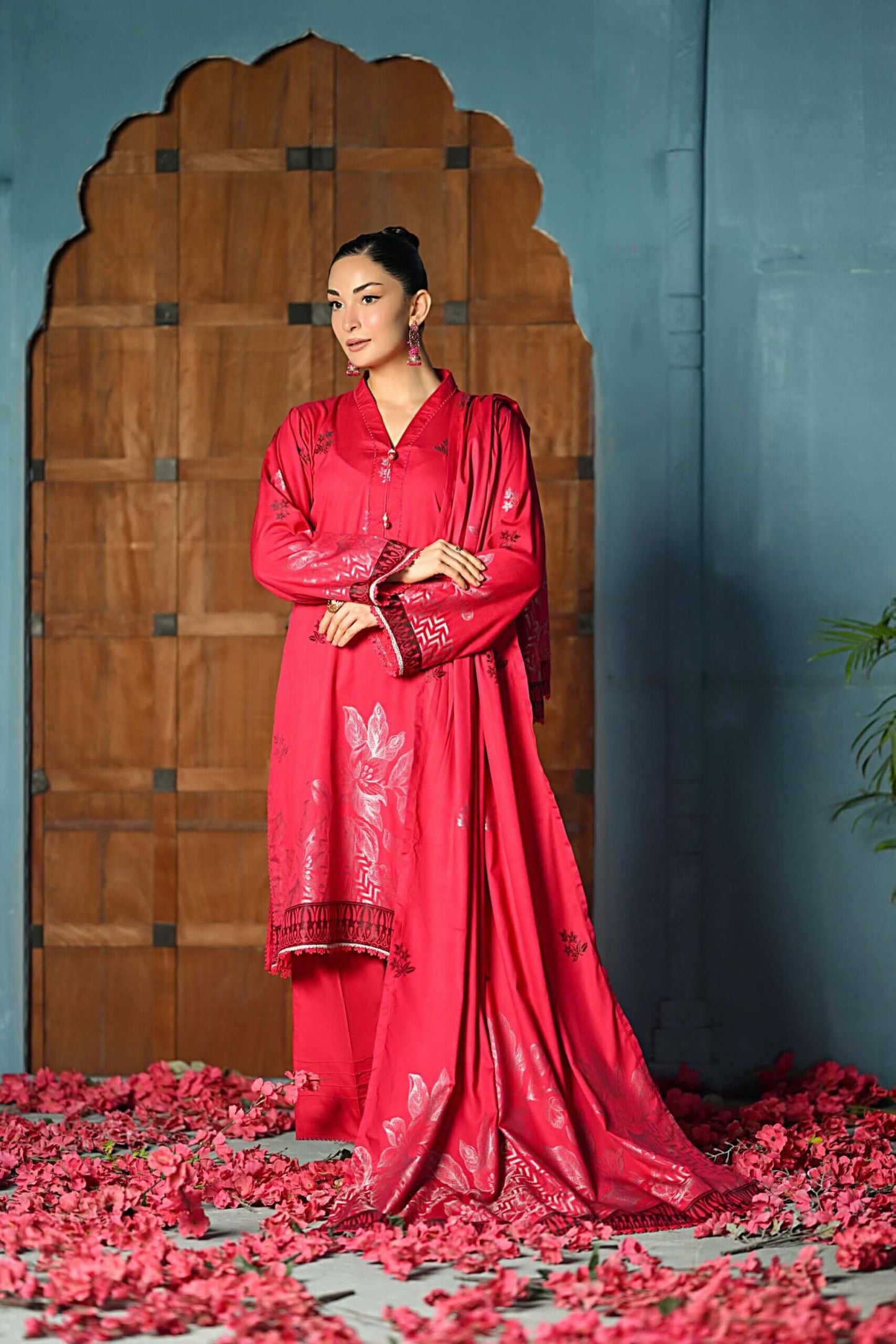 Shocking Pink | Regalia 3pc Unstitched Jacquard Viscose