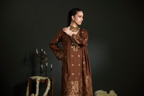 Dark Brown | Regalia 3pc Unstitched Jacquard Viscose