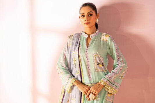 Salina 3pc Unstitched Mid Summer Cotton | Mint Green
