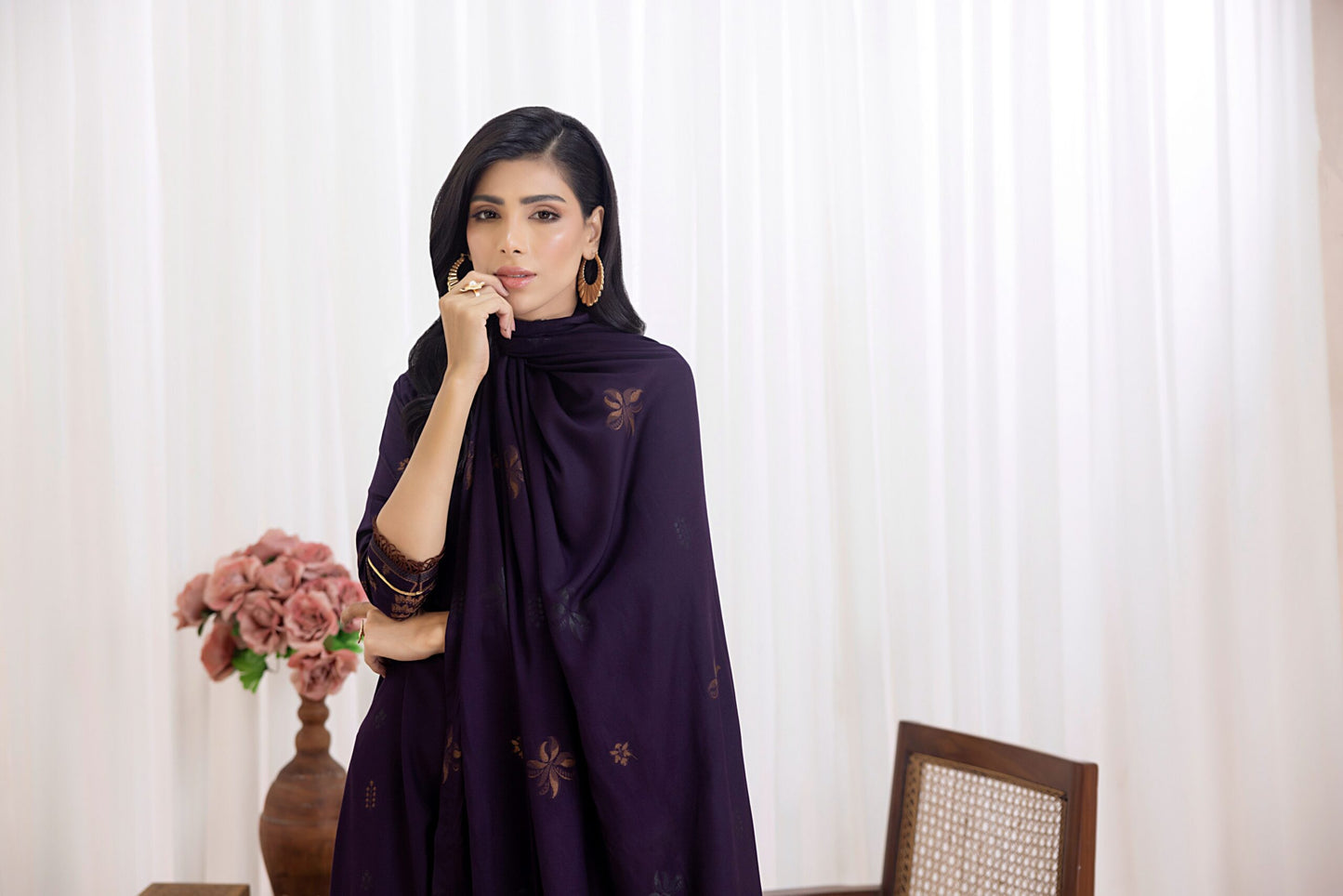 Dark Purple| Regalia 3pc Unstitched Jacquard Viscose