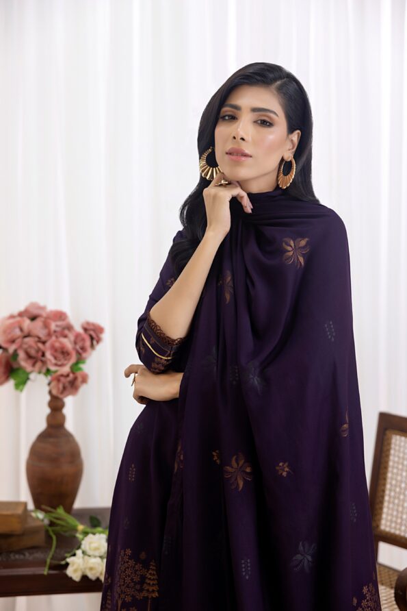 Dark Purple| Regalia 3pc Unstitched Jacquard Viscose