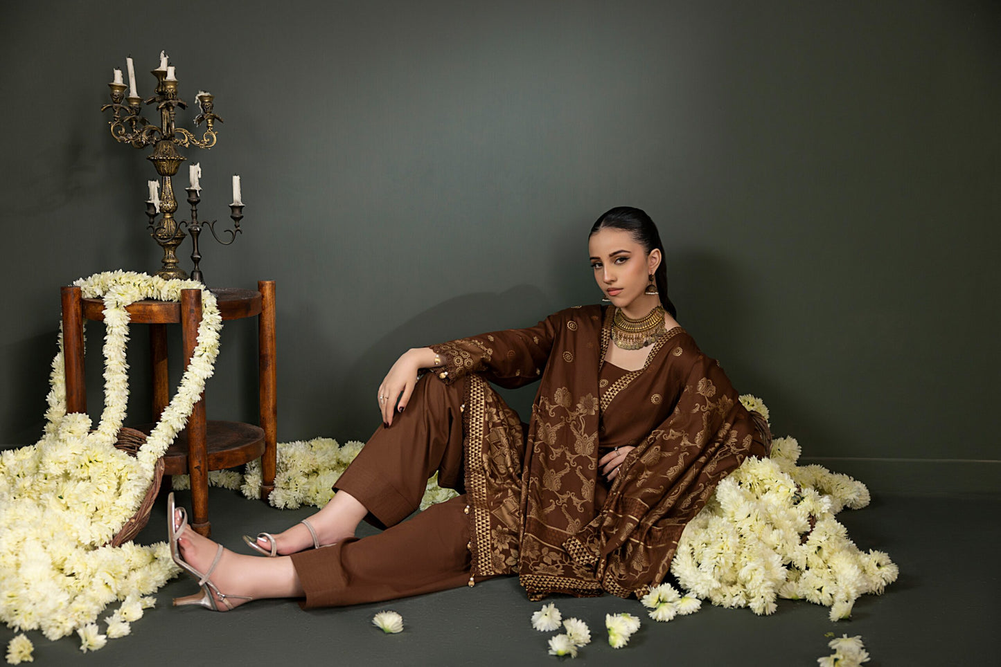 Dark Brown | Regalia 3pc Unstitched Jacquard Viscose