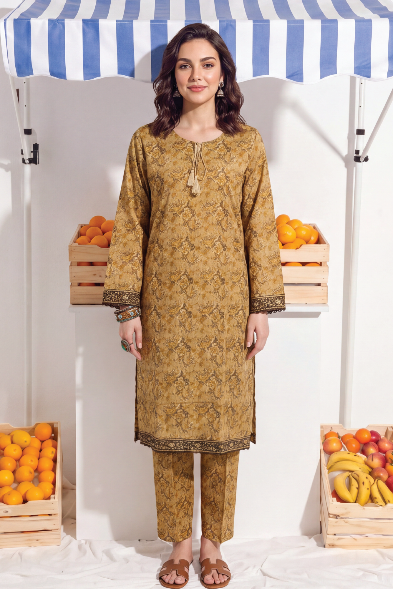 Mustard - Elaya 2pc Unstitched Lawn Suit