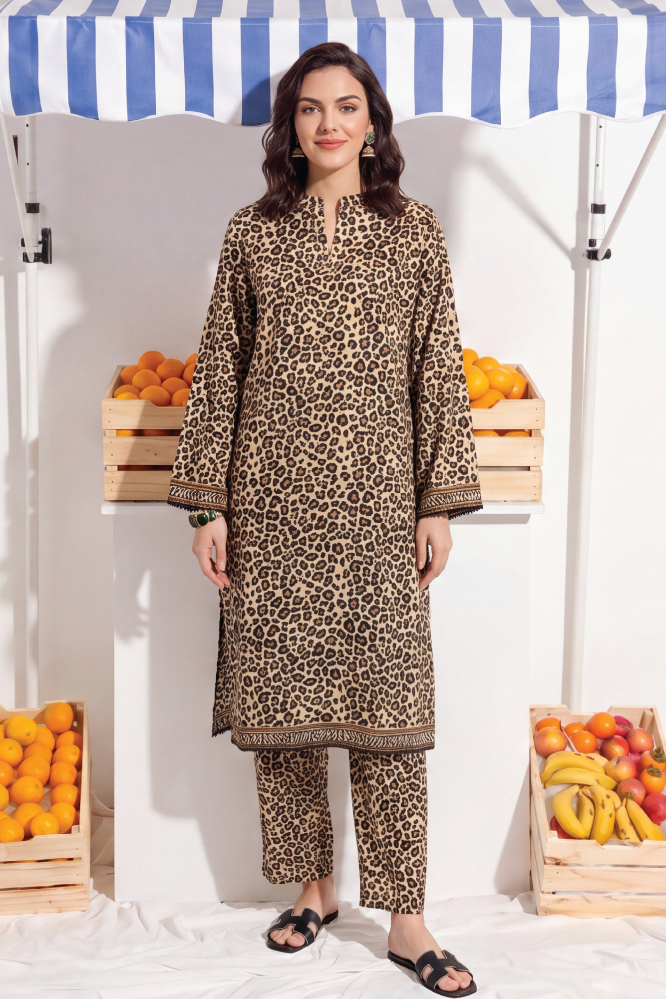 Skin-Black - Elaya 2pc Unstitched Lawn Suit