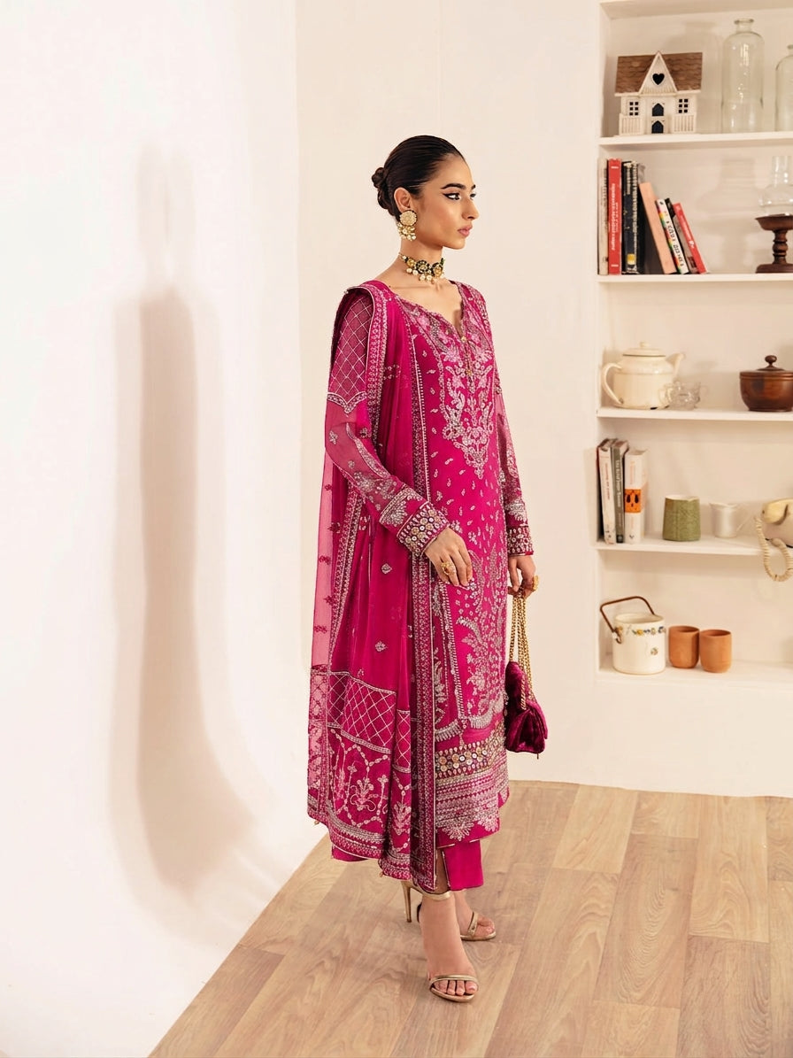 shot of the Gulaal Embroidered Chiffon Shocking Pink replica