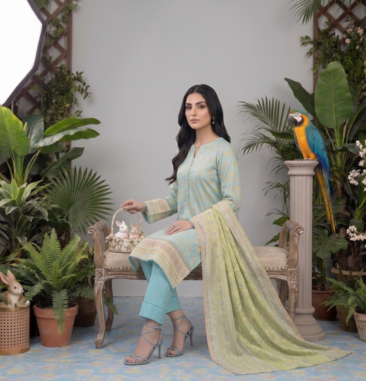 Sky Blue | Khaadi 3pc Unstitched Lawn Suit