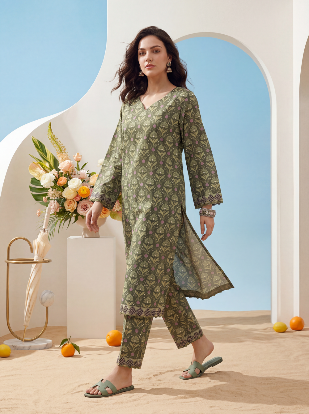 Green - Elaya 2pc Unstitched Lawn Suit