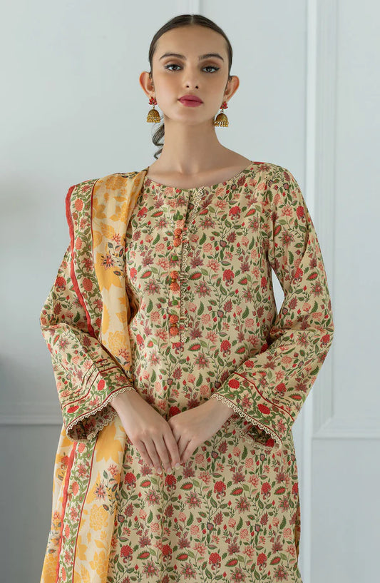 Orient 3 PIECE PRINTED LAWN SUIT- Beige (UNSTITCHED)