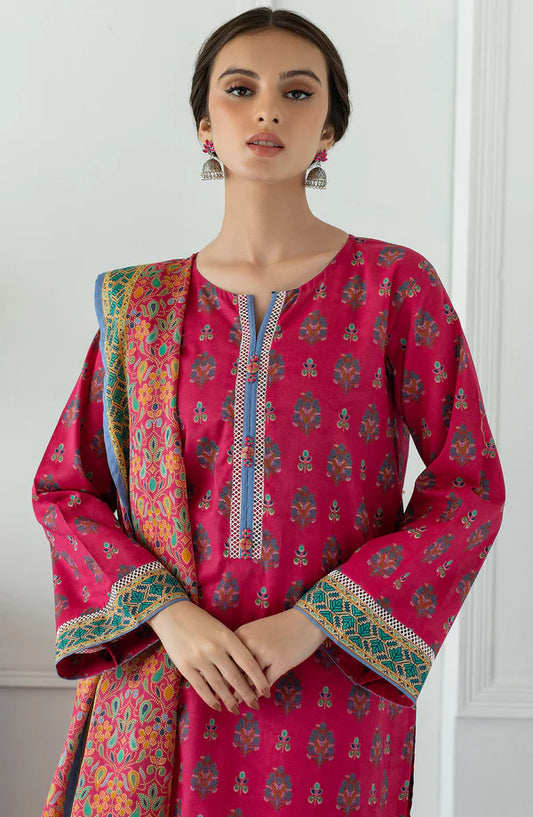 Orient 3 PIECE PRINTED LAWN SUIT- Magenta (UNSTITCHED)