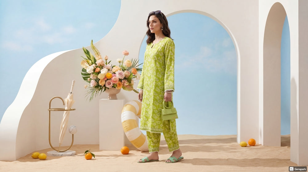 Green - Elaya 2pc Unstitched Lawn Suit
