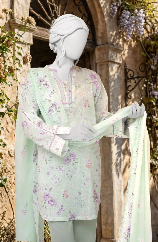 Mtj 3 PIECE PRINTED TEXTURED LAWN SUIT - Light-Green (UNSTITCHED)
