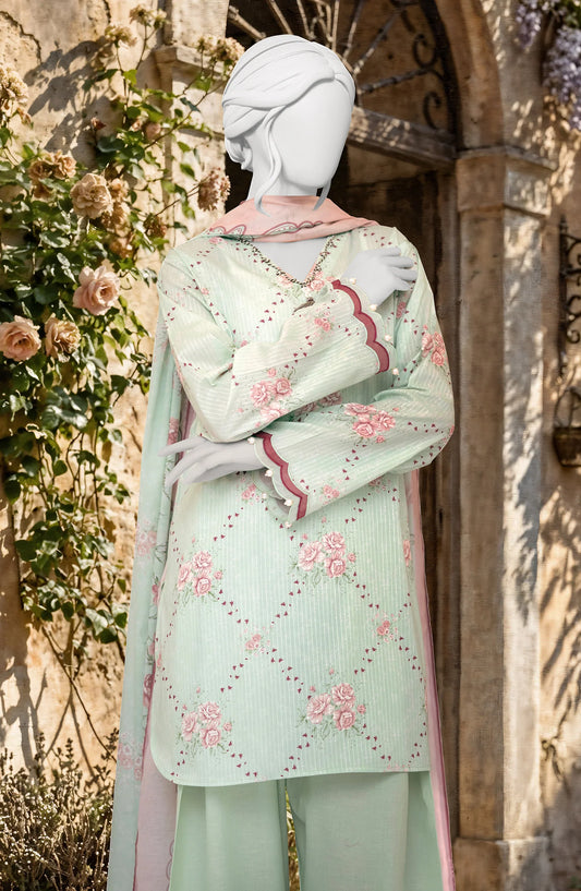Mtj 3 PIECE PRINTED TEXTURED LAWN SUIT - Green (UNSTITCHED)