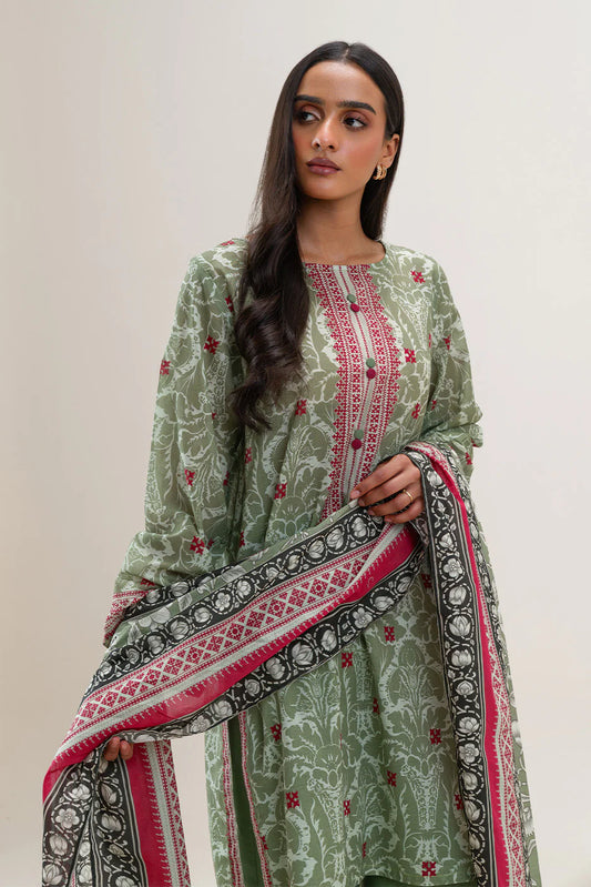 BeechTree 3 PIECE PRINTED LAWN SUIT-BAROQUE MEADOW (UNSTITCHED)