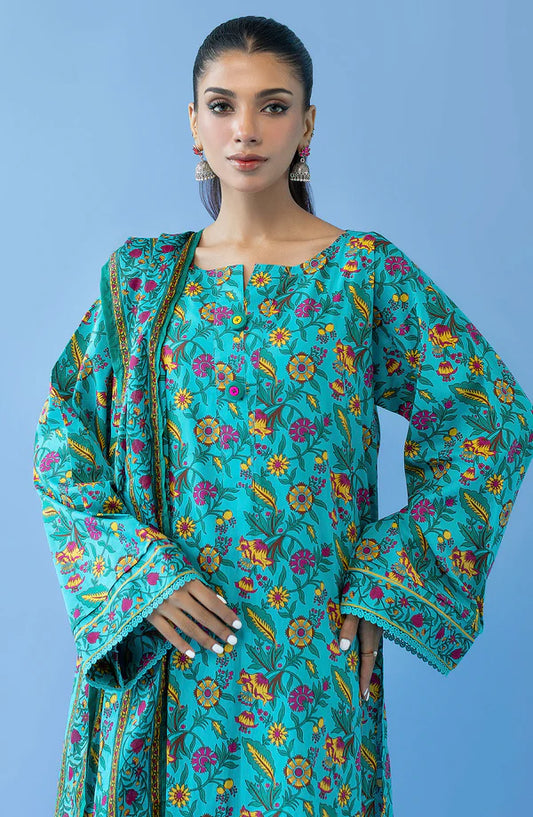Orient 3 PIECE PRINTED LAWN SUIT- Sea Green (UNSTITCHED)